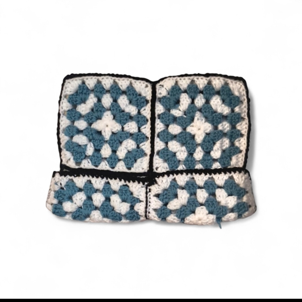 Crochet Patterned Hat - Black, White, and Blue